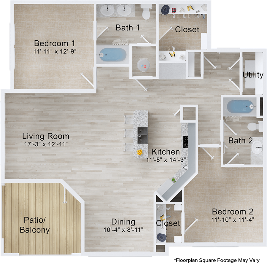 A Mahi Mahi A unit with 2 Bedrooms and 2 Bathrooms with area of 1313 sq. ft