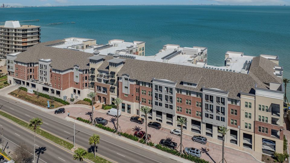 an aerial view of a beach and ocean at The  Alexa